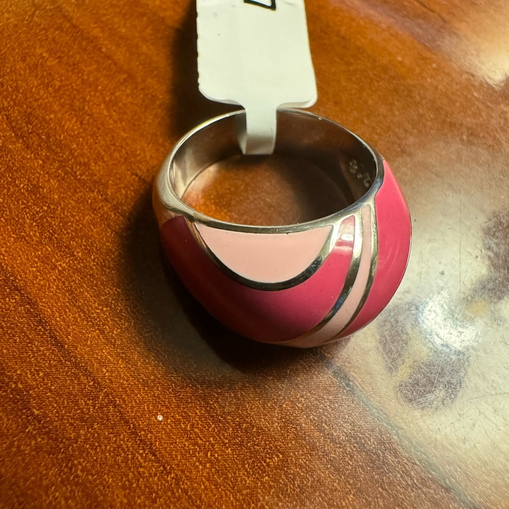 Enamel Statement Ring, Silver with Pink Sz 7 NWT